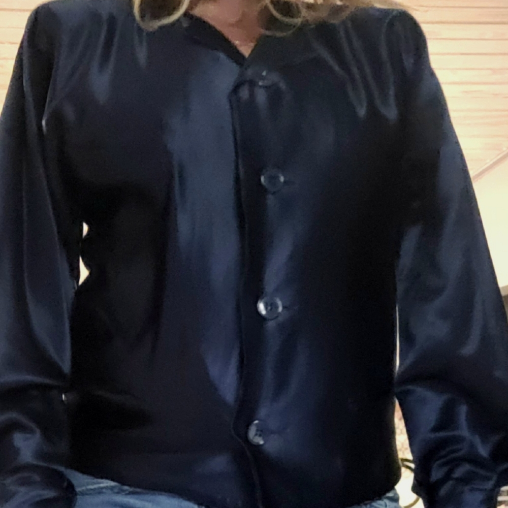 Gianfranco Ferre Satin Navy Button Down Jacket